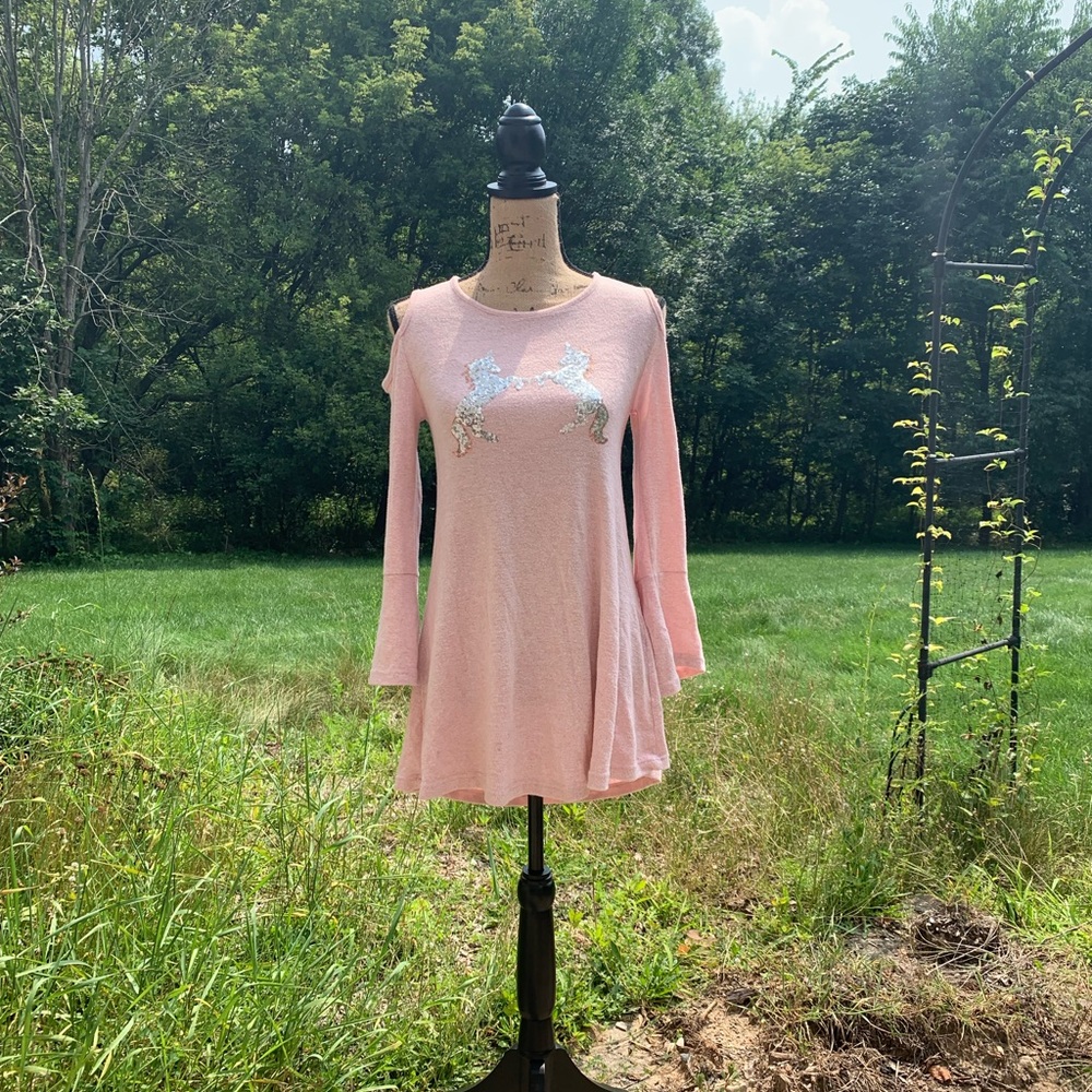 light pink dress with two unicorns